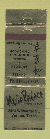 Matchbook Cover - Huie Palace Chinese Restaurant Vernon TX WEAR