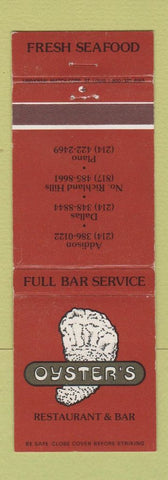 Matchbook Cover - Oyster's Restaurant Bar Addison Dallas Plano TX
