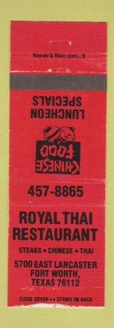 Matchbook Cover - Royal Thai Restaurant Fort Worth TX ORANGE