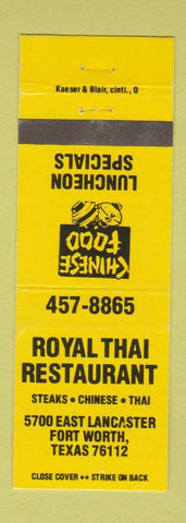 Matchbook Cover - Royal Thai Restaurant Fort Worth TX YELLOW