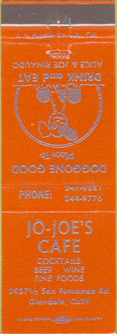 Matchbook Cover - Jo Joe's Cafe Glendale CA orange