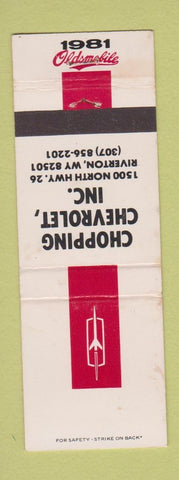 Matchbook Cover - Chopping Chevrolet Oldsmobile 1981 Riverton WY
