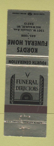 Matchbook Cover - Kordys Funeral Home Milwaukee WI