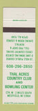Matchbook Cover - Thal Acres Country Club Bowling Westfield WI golf