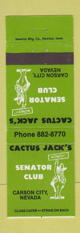 Matchbook Cover - Cactus Jack's Senator Club Casino Carson City NV