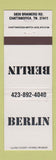 Matchbook Cover - Berlin Chattanooga TN WEAR