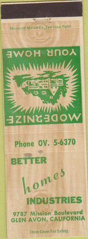 Matchbook Cover - Better Homes Industries Glen Avon CA