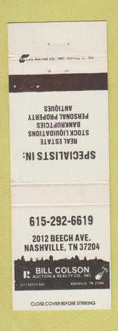 Matchbook Cover - Bill Colson Auction Real Estate Nashville TN