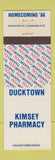 Matchbook Cover - Kimsey Pharmacy Drug Ducktown TN 1986 WEAR