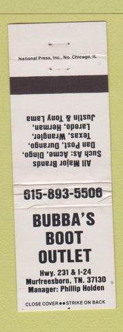 Matchbook Cover - Bubba's Boot Outlet Murfreesboro TN WORN