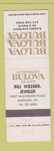 Matchbook Cover - Bulova Watches Bill Wiesner Jewelry Madison WI