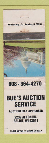 Matchbook Cover - Bue's Auction Service Beloit WI WEAR