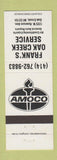 Matchbook Cover - Amoco oil gas Frank's Oak Creek WI WHITE