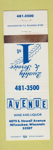 Matchbook Cover - Avenue Wine and Liquor Milwaukee WI WEAR