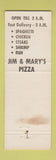 Matchbook Cover - Jim & Mary's Pizza Green Bay WI