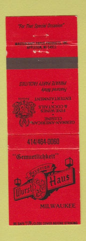 Matchbook Cover - Wurst Haus Milwaukee WI German