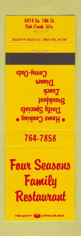 Matchbook Cover - Four Seasons Family Restaurant Oak Creek WI