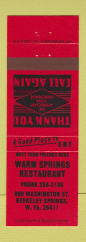 Matchbook Cover - Warm Springs Restaurant Berkeley Springs WV RED
