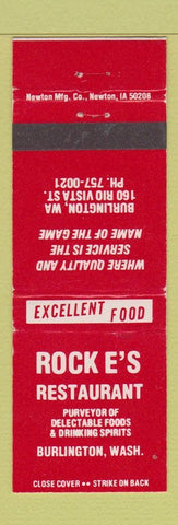 Matchbook Cover - Rock E's Restaurant Burlington WA WEAR