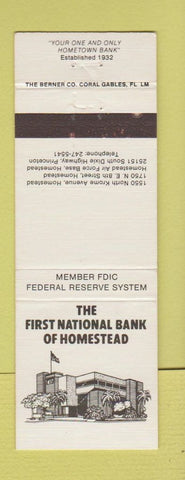 Matchbook Cover - First National Bank Homestead FL #3 WHITE w/ building