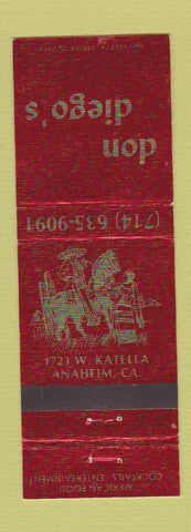 Matchbook Cover - Don Diego's Anaheim CA Mexican Food