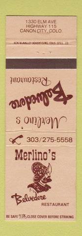 Matchbook Cover - Merlino's Belvedere Restaurant Canon City Colorado
