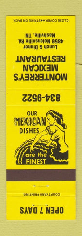 Matchbook Cover - Monterrey's Mexican Restaurant Nashville TN girlie YELLOW