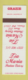 Matchbook Cover - Tia Maria Italian Restaurant Denver PA