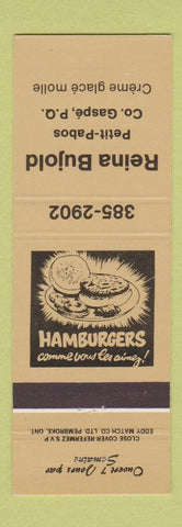 Matchbook Cover - Reina Bujold Gaspe QC GOLD