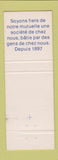 Matchbook Cover - Societe Mutuelle St Gregoire QC