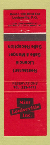 Matchbook Cover - Miss Louisville Inc Restaurant Louiseville QC