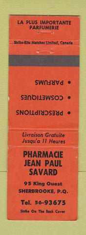 Matchbook Cover - Pharmacy Jean Paul Savard Sherbrooke QC