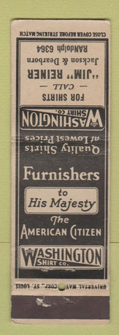 Matchbook Cover - Washington Shirts Jim Reiner Chicago IL UNIVERSAL LONG WEAR