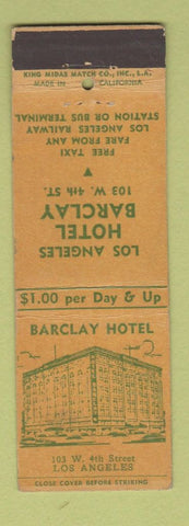 Matchbook Cover - Barclay Hotel Los Angeles CA KING MIDAS WEAR