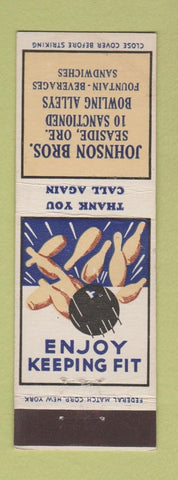 Matchbook Cover - Johnson Bros Bowling Alley Seaside OR Federal