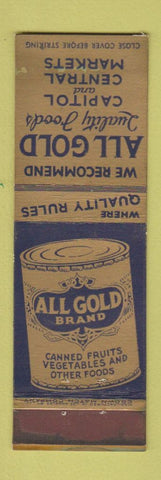 Matchbook Cover - All Gold Brand Canned Food CROWN