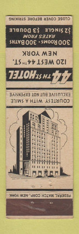 Matchbook Cover - 44th Street Hotel New York City FEDERAL LONG