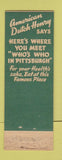 Matchbook Cover - American Dutch Henry Pittsburgh PA restaurant Federal