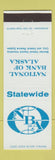 Matchbook Cover National Bank of Alaska Dillingham Skagway Soldotna Wrangell AK