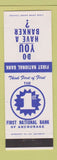 Matchbook Cover - First National Bank Anchorage AK