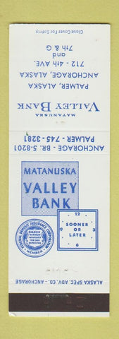 Matchbook Cover - Matanuska Valley Bank Anchorage AK Palmer