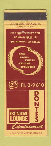 Matchbook Cover - Dontes Restaurant Lounge Broadview IL