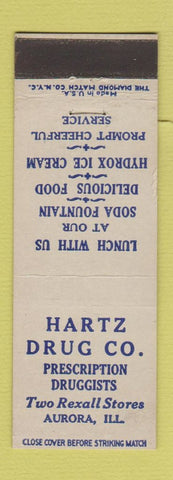 Matchbook Cover - Hartz Drug Company Rexall Aurora IL