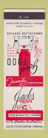 Matchbook Cover - Jacks or Better Restaurant Rockford IL
