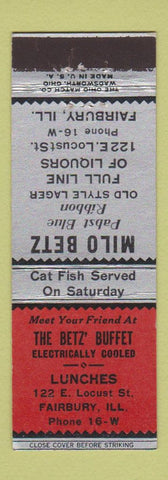 Matchbook Cover - Betz Buffet Milo Betz Pabst Beer Old Style Fairbury IL
