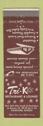 Matchbook Cover - Tri K Restaurant Kankakee IL