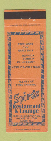 Matchbook Cover - Spiro's Restaurant Lounge Alsip IL