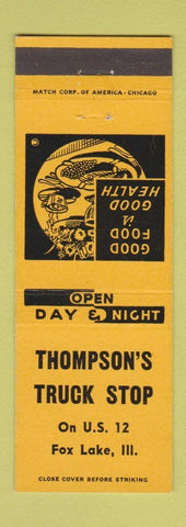 Matchbook Cover - Thompson's Truck Stop Fox Lake IL