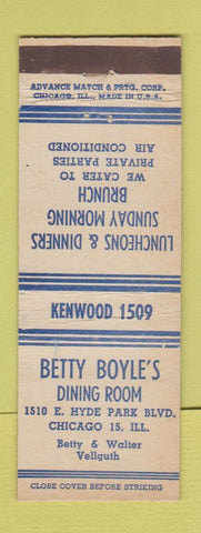 Matchbook Cover - Betty Boyle's Dining Room Chicago IL ADVANCE