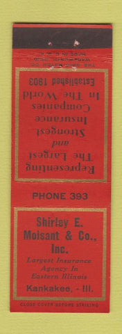 Matchbook Cover - Shirley Moisant Insurance Kankakee IL